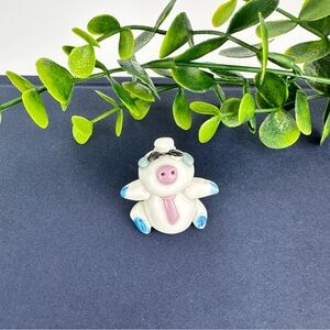 Vintage Mini Pig Figurine wearing tie and sunglasses